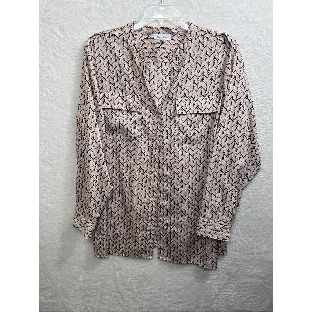 Calvin Klein Women's Button Down Top Long Sleeve‎ Career Blouse Geometric 2X